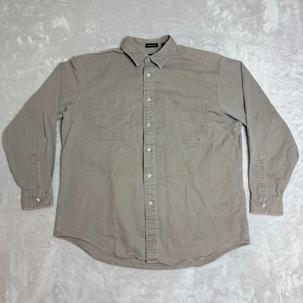VTG Eddie Bauer Rufton Twill Button Up Shirt Mens XL Khaki Tan Outdoors 80-90s